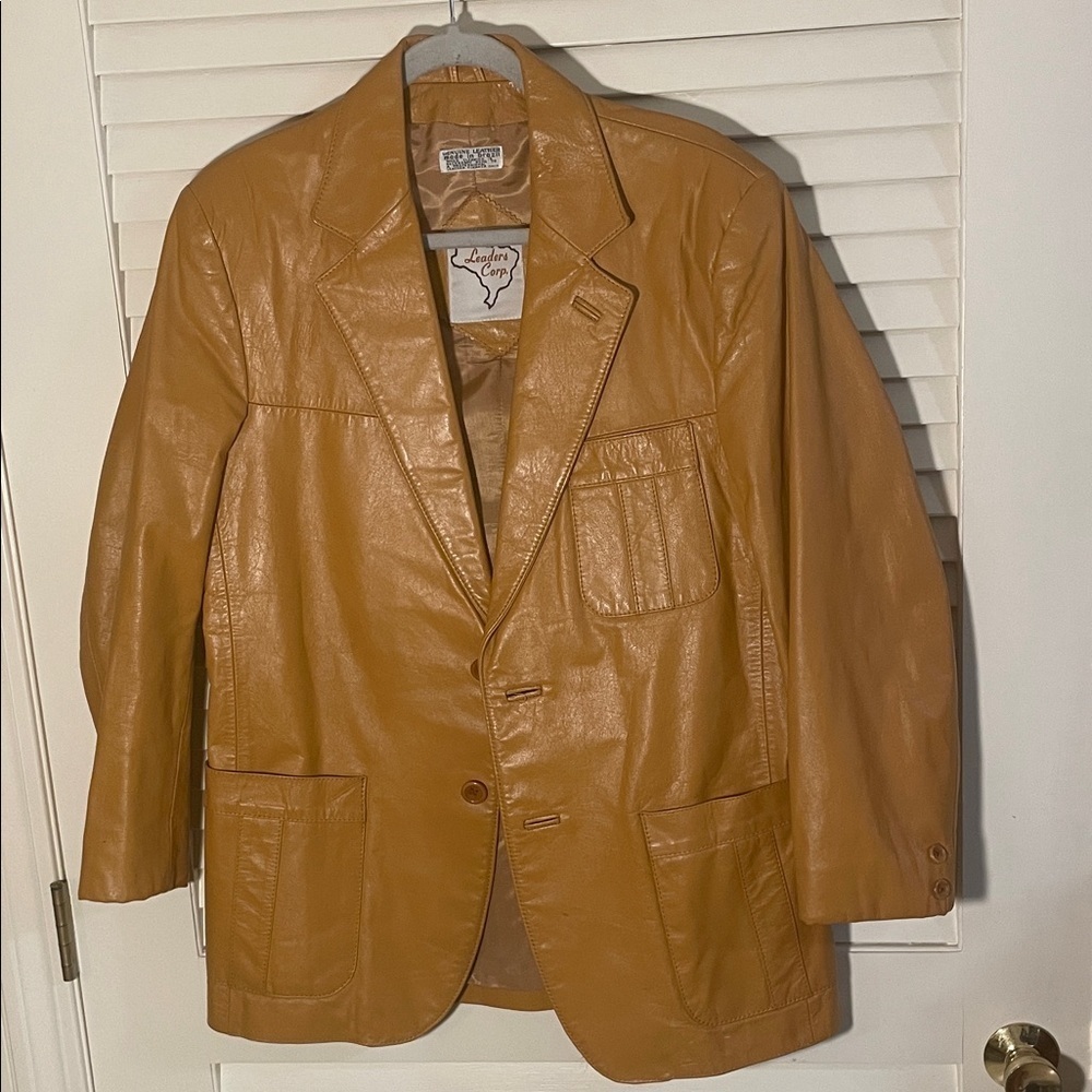 JB Leaders Corp Rare Vintage Golden Leather 2 Button Men's Leather Blazer